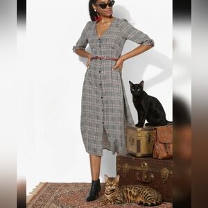 Mango Gray Plaid Midi Dress Cottagecore Summer Y2K Bridal Beach Graduation New